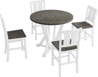 5-Piece Counter Height Dining Table Set, Round Kitchen set with 4 Dining Chairs