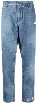 Bleached Effect Cropped Jeans