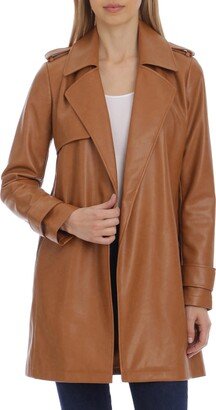 Womens Faux Leather Topper Trench Coat