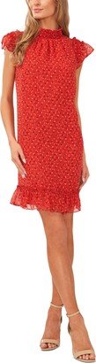 Women's Printed Smocked-Neck Ruffled-Hem Dress