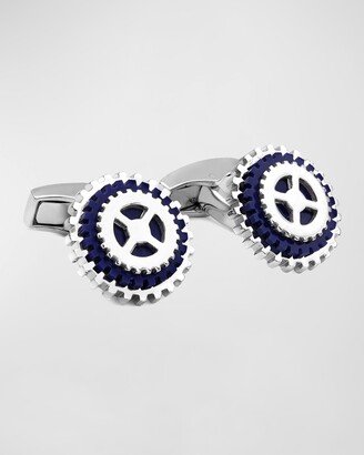 Men's Lapis and Silver Rotating Gear Cufflinks