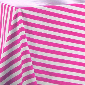 Kate Austin Designs Square Organic Cotton Table Cloth In Pink And White Cabana Stripe Block Print