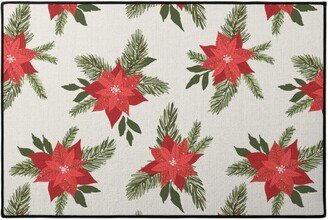 Door Mats: Poinsettia Christmas Flower Door Mat, Beige