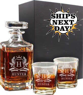 Personalized Decanter Set & Glasses With Gift Box - Custom Engraved Whiskey Bourbon Scotch Liquor