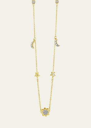 Yellow Gold Cable Chain with Center Diamond Sun, Moon and Star