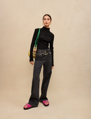 Black baggy jeans with belt