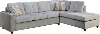 Reversible Velvet Upholstered Sectional with 2 Pillows