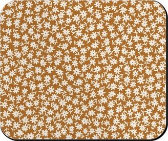 Mouse Pads: Ditsy Floral - Cream On Golden Mustard Brown Mouse Pad, Rectangle Ornament, Brown