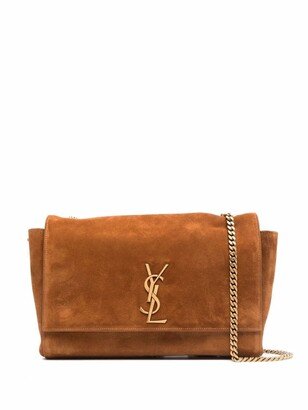 Logo-Plaque Suede Satchel Bag