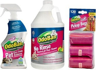 OdoBan Pet Solutions Oxy Stain Remover, 32 fl oz Spray, No Rinse Neutral pH Floor Cleaner, 1 Gallon, and Dog Waste Pickup Bags, 120 Count