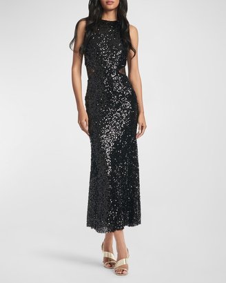 Drew Lace-Inset Sequin Halter Dress