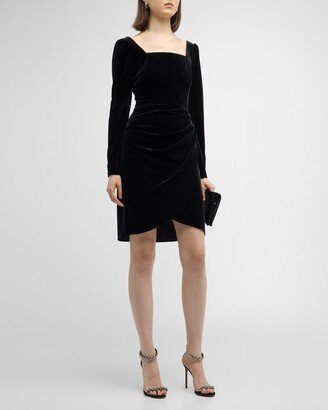 Soho Draped Square-Neck Velvet Mini Dress