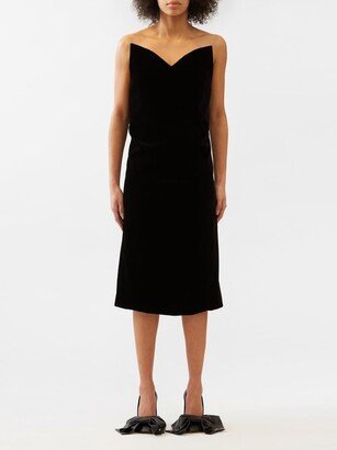 Sculpted-neckline Velvet Midi Dress