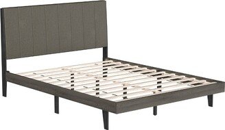 Upholstered Tufted Bed Wood Platform Mattress Foundation Headboard Queen