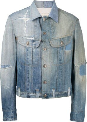 Distressed-Effect Denim Jacket-AC