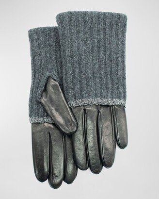 Nappa Leather & Ribbed Two-Tone Cashmere Gloves