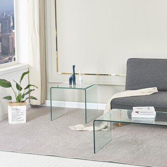 Siavonce Small Clear Glass Side & End Table Coffee Table - 19.72*15.8*17.72 inch