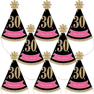 Big Dot Of Happiness Chic 30th Birthday , Black & Gold - Mini Cone Small Party Hats - Set of 8