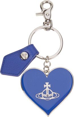 Grain Leather Mirror Heart Orb Key Ring Bright Blue