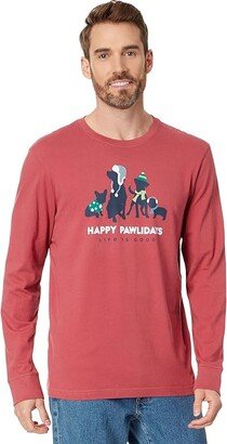 Happy Pawliday Pups Long Sleeve Crusher Tee (Faded Red) Men's Clothing