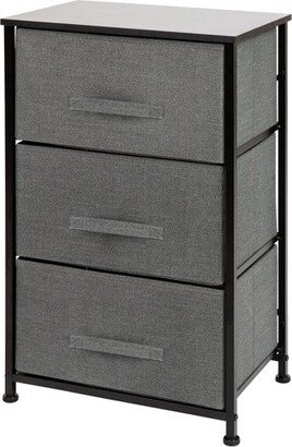 3 Drawer Wood Top Black Cast Iron Frame Vertical Storage Dresser with Dark Gray Easy Pull Fabric Drawers