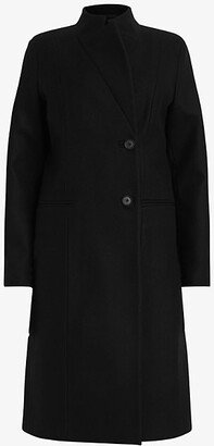 Womens Black Sidney Notched-lapel Wool-blend Coat