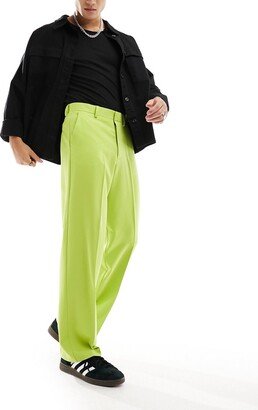 wide leg smart pants in chartreuse