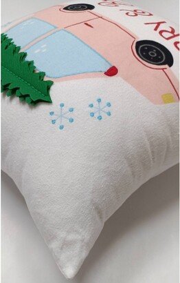 Merry and Bright Car Embroidered Christmas Square Throw Pillow White - Wondershop™