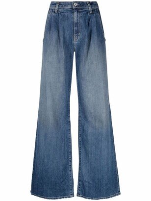 Wide-Leg Bleach-Effect Denim Jeans