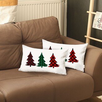 Christmas Tree Trio Plaid Lumbar Throw Pillow