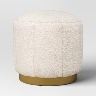 Galena Channel Tufted Shearling Brass Ottoman Cream