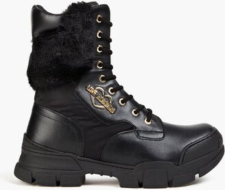 Faux fur-trimmed faux-leather combat boots