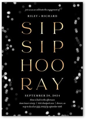 Engagement Party Invitations: Sip And Hooray Engagement Party Invitation, Black, 5X7, Pearl Shimmer Cardstock, Square