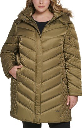 Women's Plus Size Faux-Fur-Trim Hooded Puffer Coat, Created for Macy's