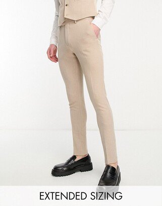 Wedding skinny suit pants in linen mix in micro texture in brown