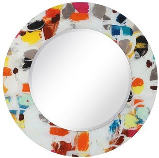 Party Round Beveled Wall Mirror On Free Floating Printed Tempered Art Glass 48 X 48