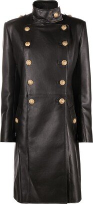 Black Double-Breasted Leather Coat
