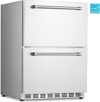 24 4.0 Cu. Ft. Dual Drawer Commercial Grade Wine and Beverage Fridge, Stainless Steel Built-in Design, Weatherproof and Outdoor Rated