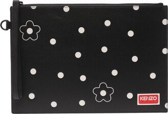 Logo Floral Printed Zipped Clutch Bag