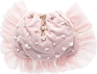 Tulle-Embellished Detail Clutch Bag