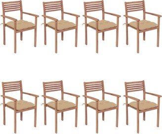 Stackable Patio Chairs with Cushions 8 pcs Solid Teak Wood - 22'' x 20.1'' x 35.4''