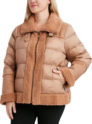 Plus Womens Faux Shearling Warm Quilted Coat