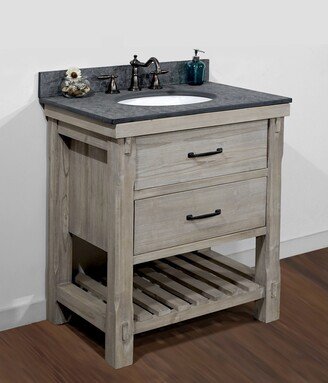 Rustic-style 30-inch Single-sink Bathroom Vanity with Polished Textured Surface Granite Top-No faucet