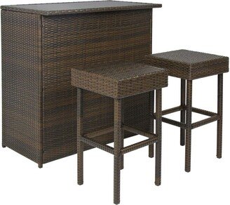 Outdoor 3-Piece PE Wicker Bar Set with Table and Stools