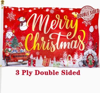 Christmas Flag Double Sided Outdoor/Indoor Merry & Happy New Year Banner With Red Gnome Truck Snowman Tree