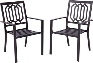 2-Piece Steel Outdoor Patio Dining Arm Chairs for Garden, Backyard, Kitchen, Balcony