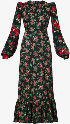 Womens Black Villanelle Floral-print Cotton Midi Dress