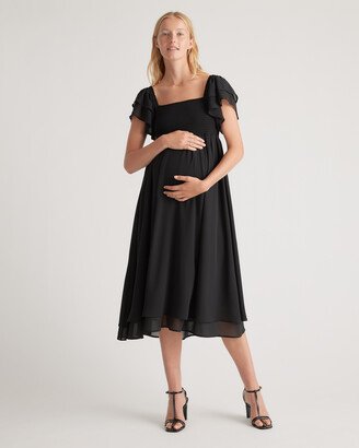 Chiffon Maternity Smocked Flutter Sleeve Dress