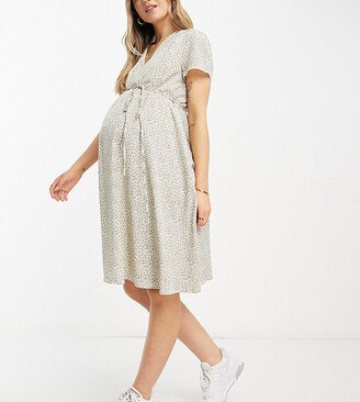 Glamorous Bloom Glamorous Maternity v neck tie waist mini tea dress in cream spring floral