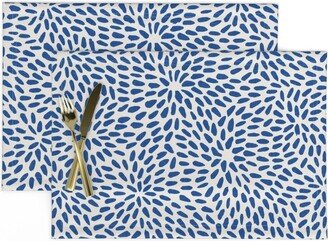 Abstract Floral Placemats | Set Of 2 - Indigo Organic Seeds By Evamatise Dashes Blue Cloth Spoonflower